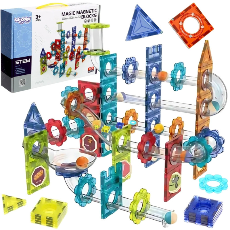 WOOPIE Magnetic Construction Blocks 3D Educational Set Ball Track 113 pcs.