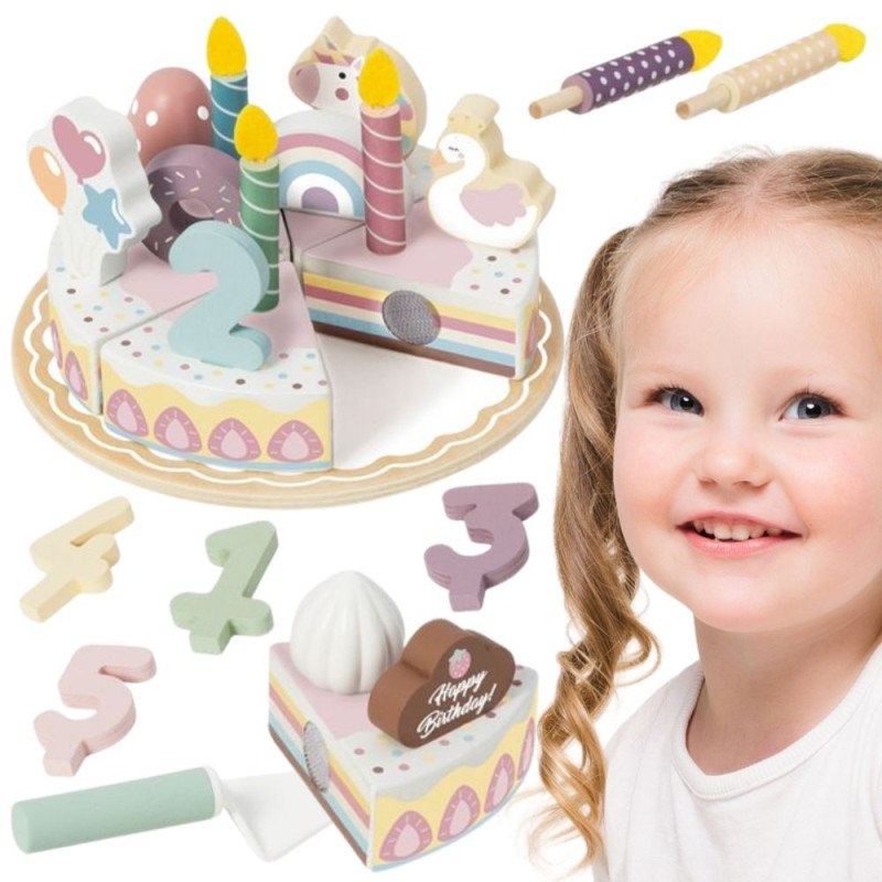 TOOKY TOY Wooden Birthday Cake Cuttable with Velcro