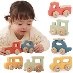 VIGA Set of Wooden Colorful Vehicles 4 pcs from the PolarB Series
