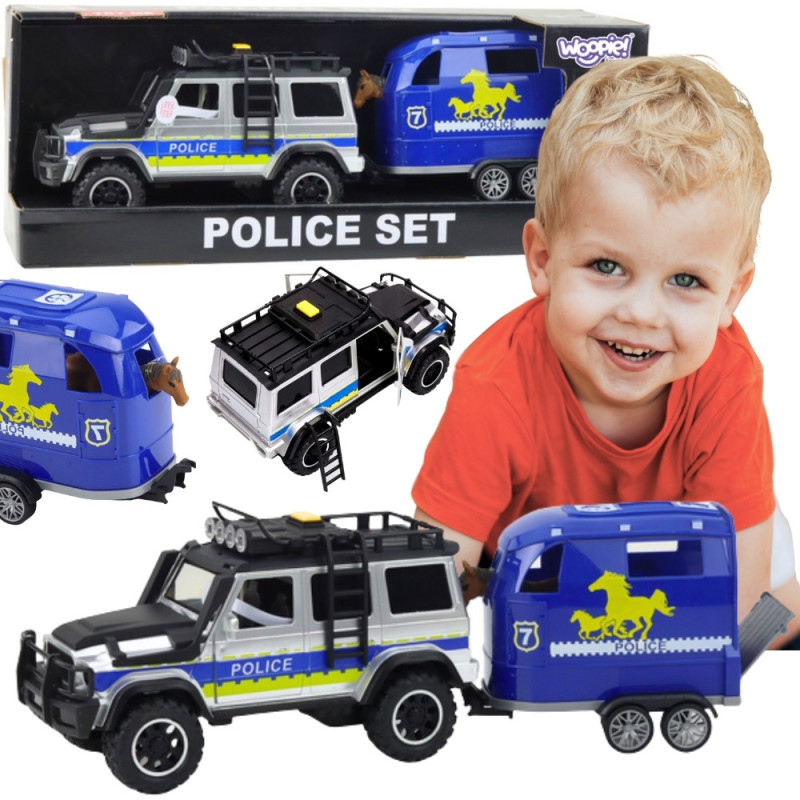 WOOPIE Police Off-Road Vehicle with Horse Trailer Set