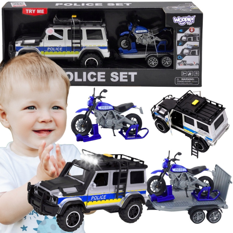 WOOPIE Police Off-Road Vehicle with Motorcycle Trailer Set