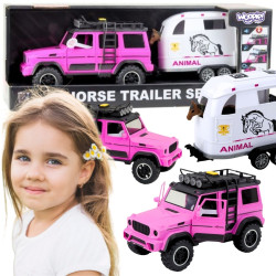 WOOPIE Pink Off-Road Vehicle with Trailer and Horse Figure Set