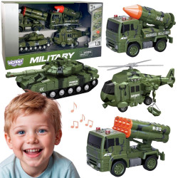 WOOPIE Military Vehicle Set with Launcher Tank Helicopter 4 pcs Scale 1:20