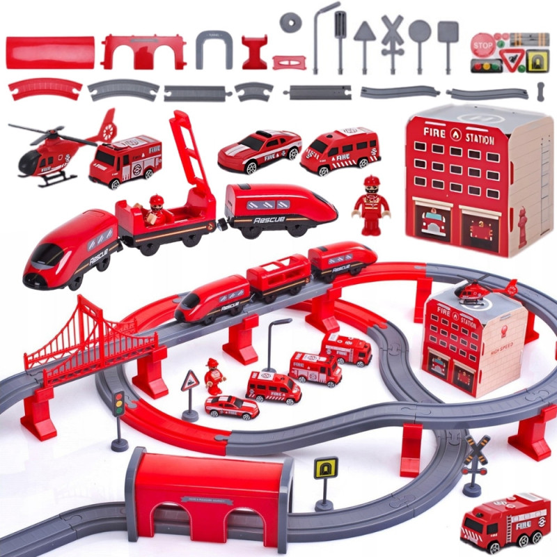 WOOPIE Electric Train Car Track Fire Helicopter Cars 92 pcs.