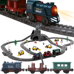 WOOPIE Electric Train Track Retro Train Locomotive + 2 Wagons – 76-piece Set