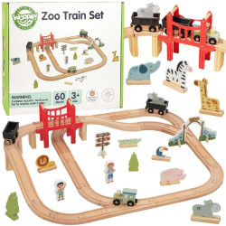 WOOPIE GREEN Wooden Zoo Train Set XL Magnetic Train Track 60 pcs FSC