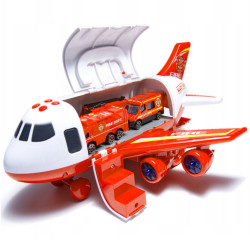 WOOPIE Foldable Plane Fire Department Transporter with 3 Fire Trucks XL Set Road Signs