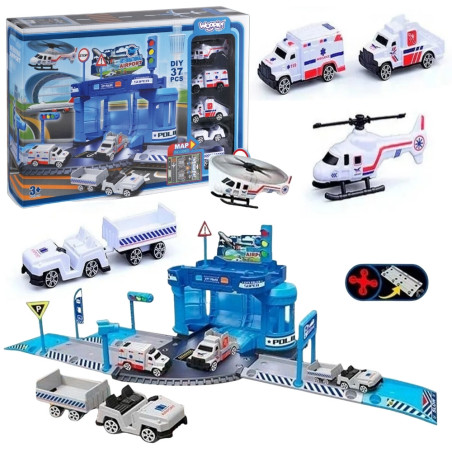 WOOPIE Theme Set: Airport Police Station with Cars and Helicopter, 37 pcs.